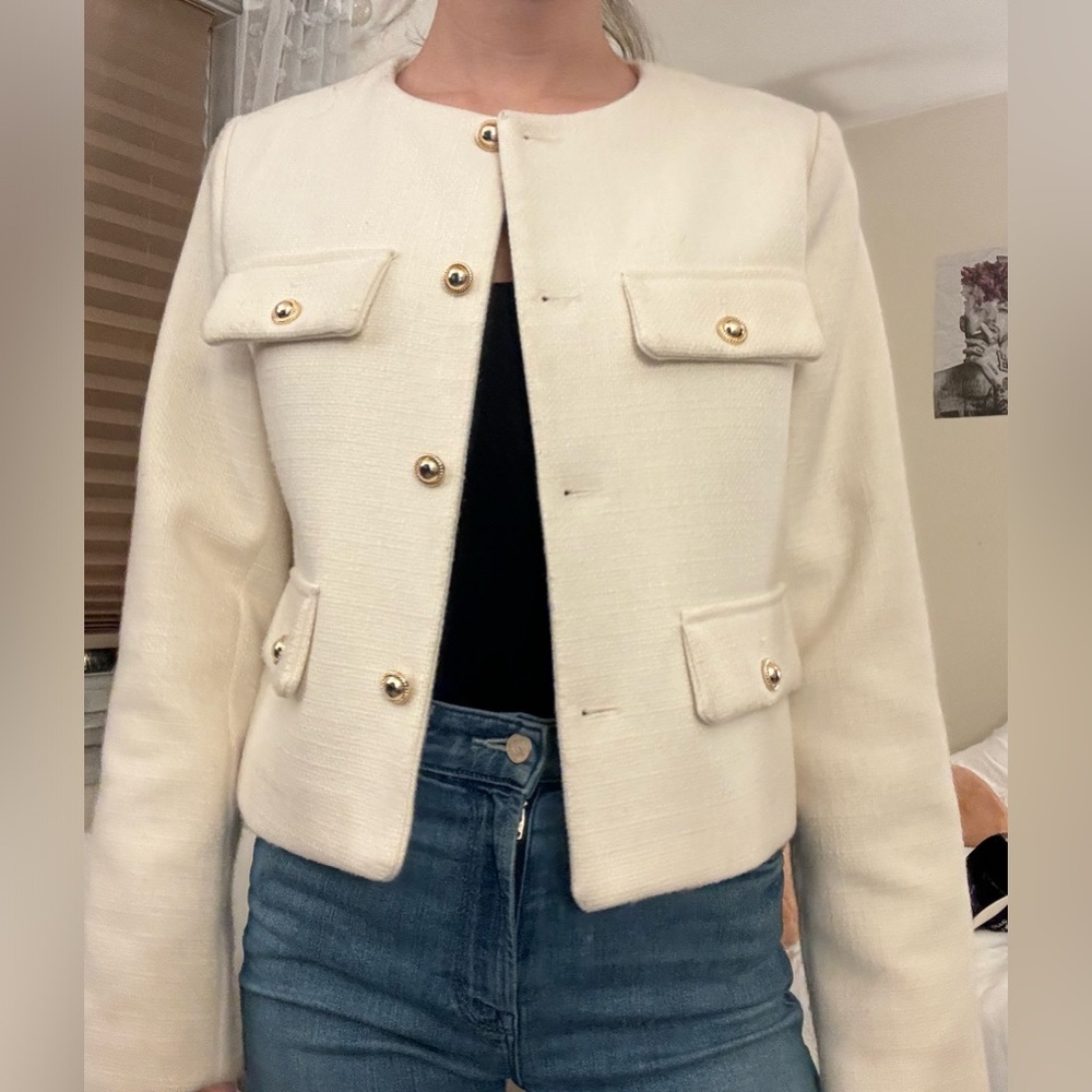 Zara Barely Worn Cream & Gold Coat